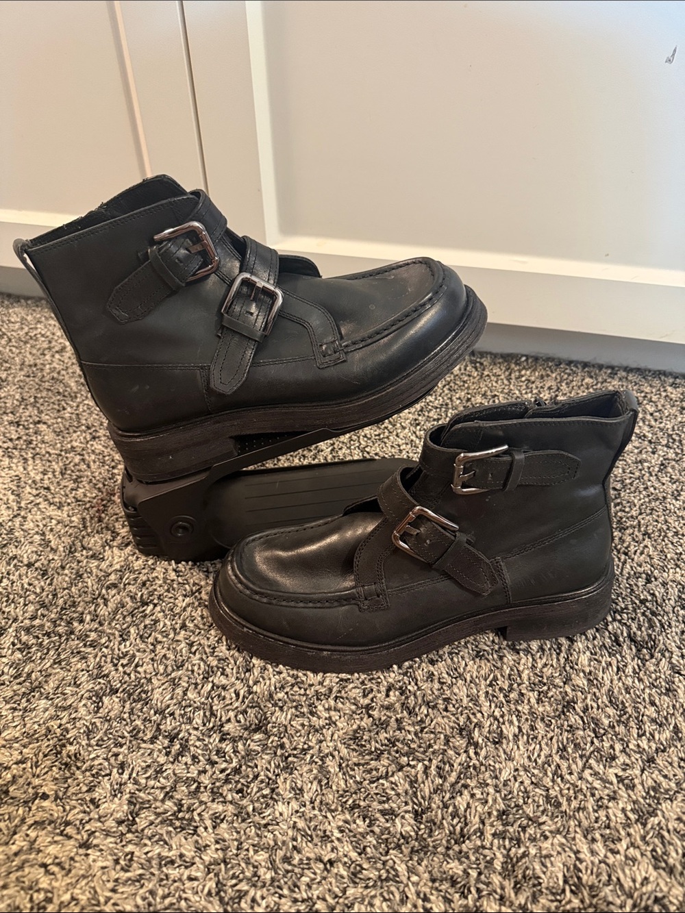 Free People Black Double-Buckle Ankle Combat Boots